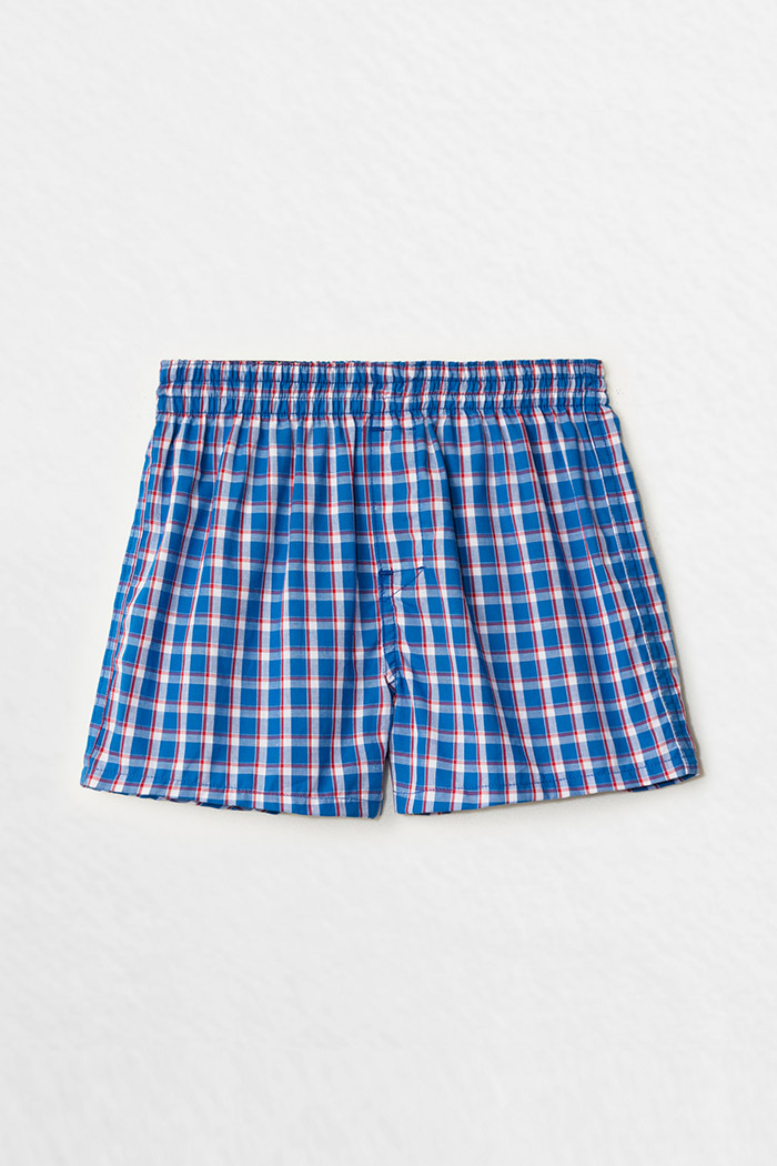 (男童)格紋控．平織純棉四角內褲 (深淺藍/紅/白大格)