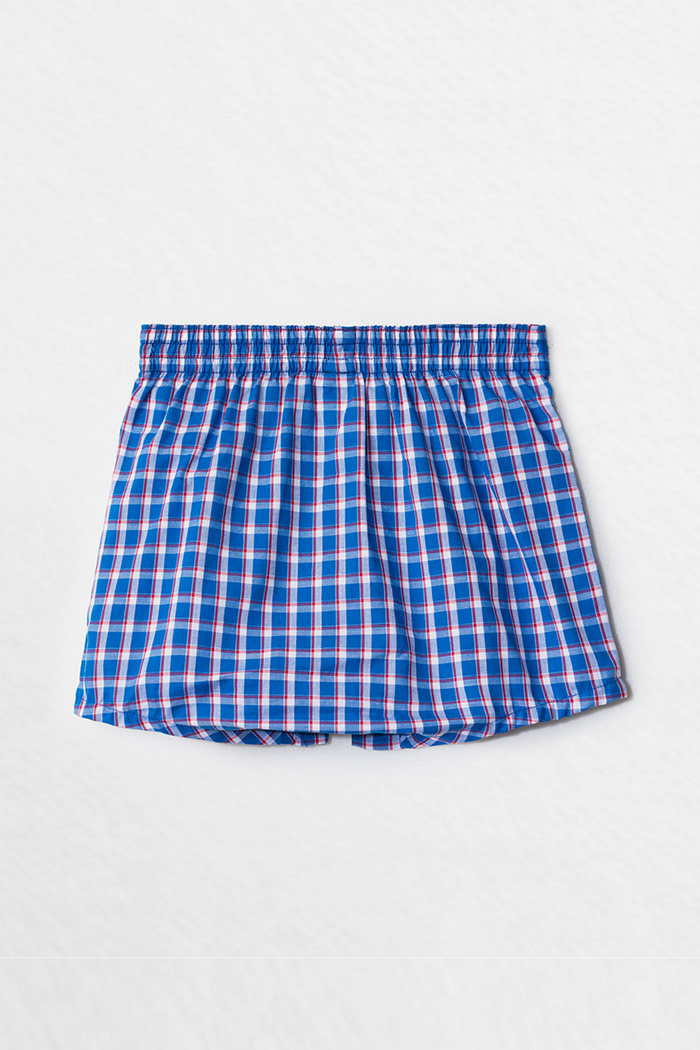 (男童)格紋控．平織純棉四角內褲 (深藍/藍/白格)