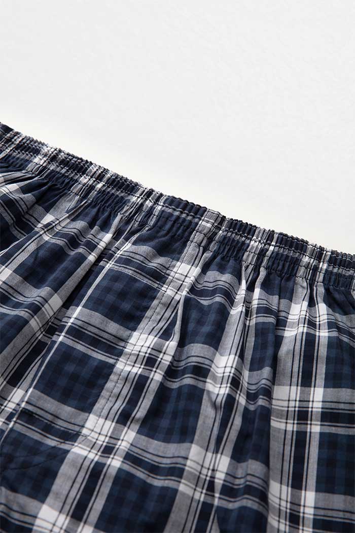 (男款)格紋控．平織舒適四角內褲(黑/藍/淺藍格)