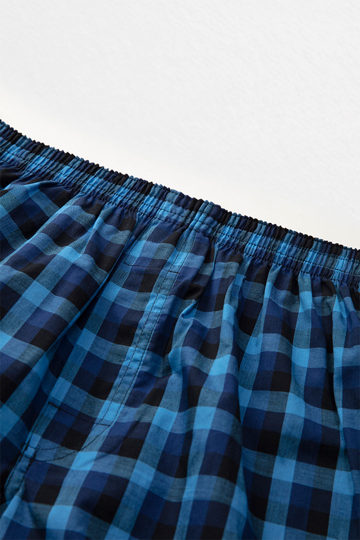 (男款)格紋控．平織舒適四角內褲(黑/藍/淺藍格)
