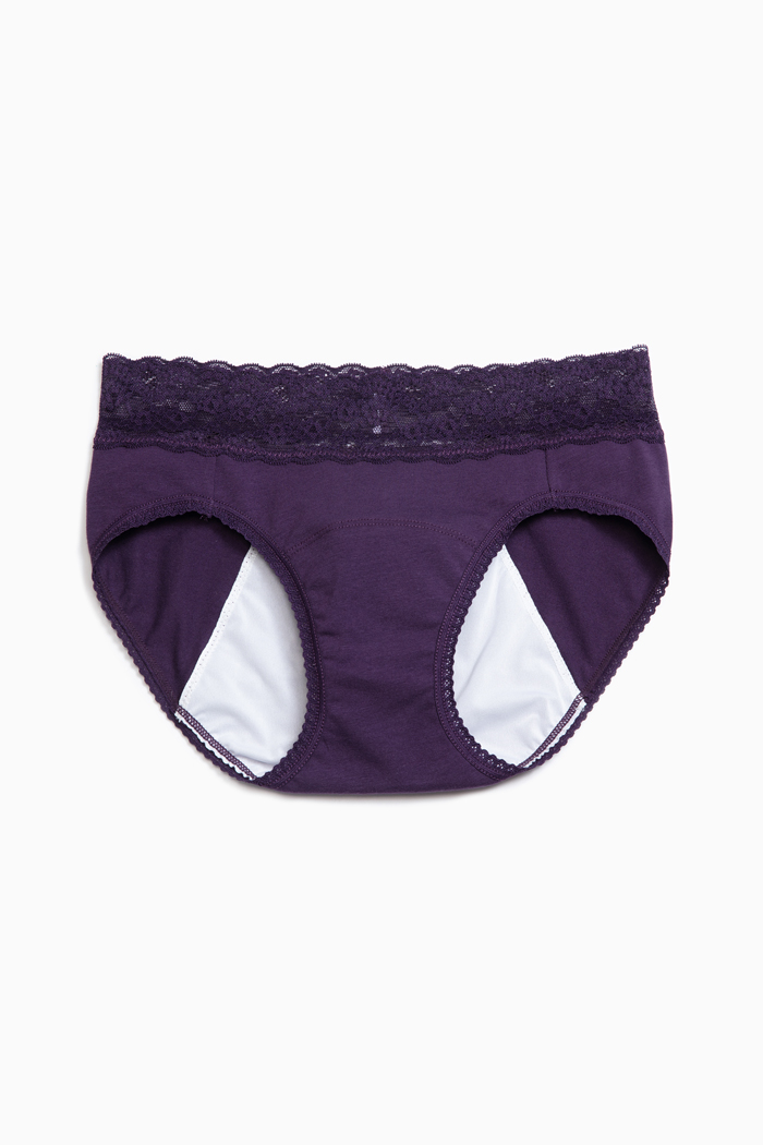 Milky Way．Mid Rise Cotton Lace Waist Period Brief Panty(Mysterioso)