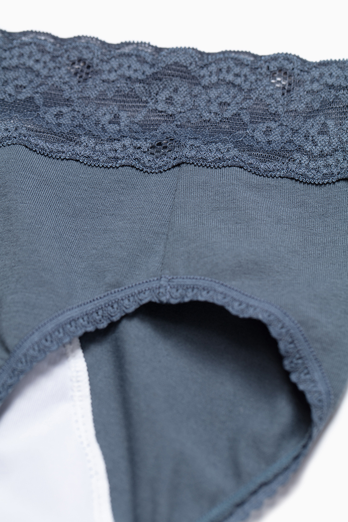 GRAVITY．High Rise Cotton Lace Waist Period Brief Panty(Rose Smoke)