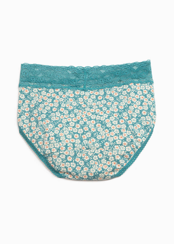 Peony in Love．High Rise Cotton Lace Waist Period Brief Panty(Plum Blossom Pattern)