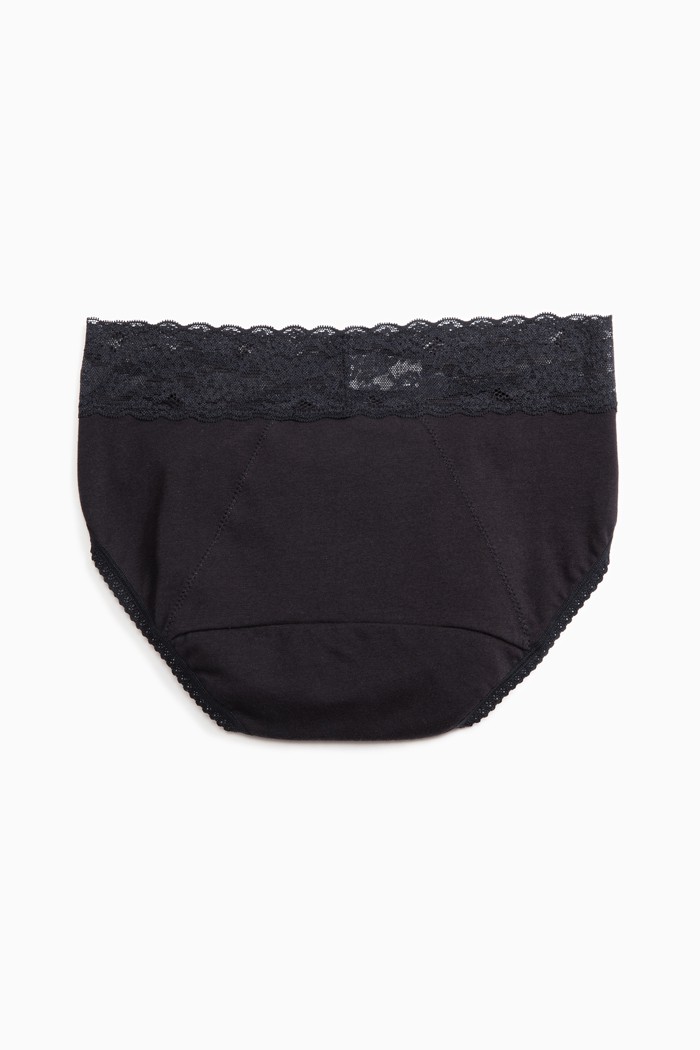 Deep Sleep．High Rise Cotton Lace Waist Menstrual Brief Panty(Black)