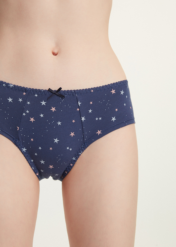 Before Midnight．Mid Rise Cotton Floral Lace Back Hipster Panty(Star Pattern)