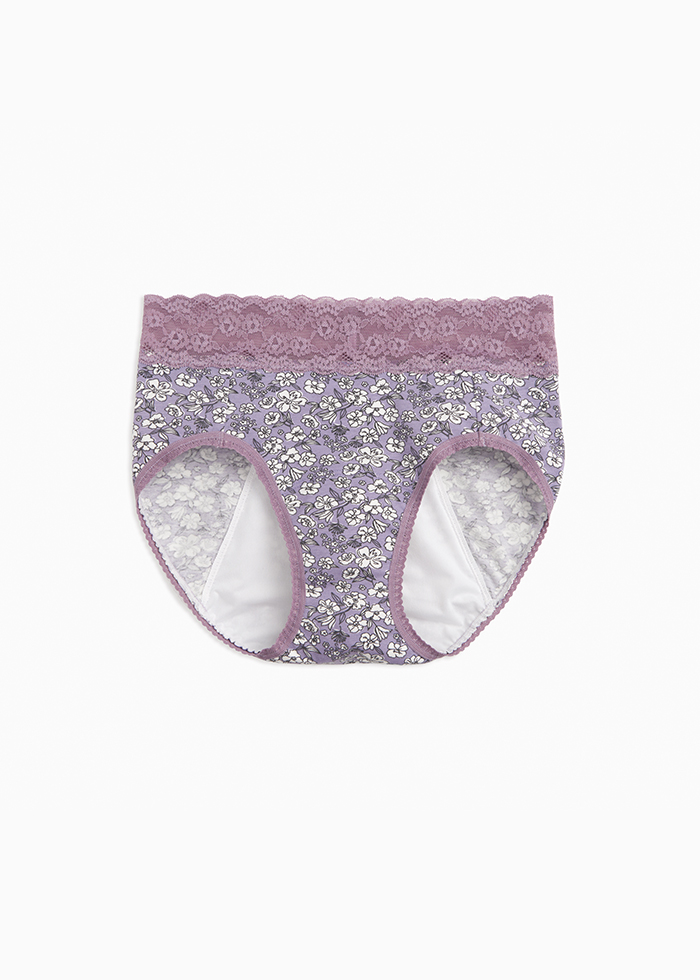 FLORE．High Rise Cotton Lace Waist Period Brief Panty(Rhododendron)