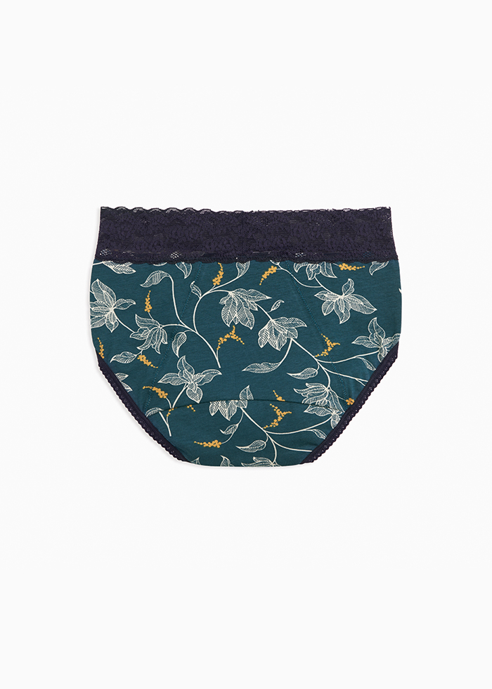 FLORE．High Rise Cotton Lace Waist Period Brief Panty(Rhododendron)