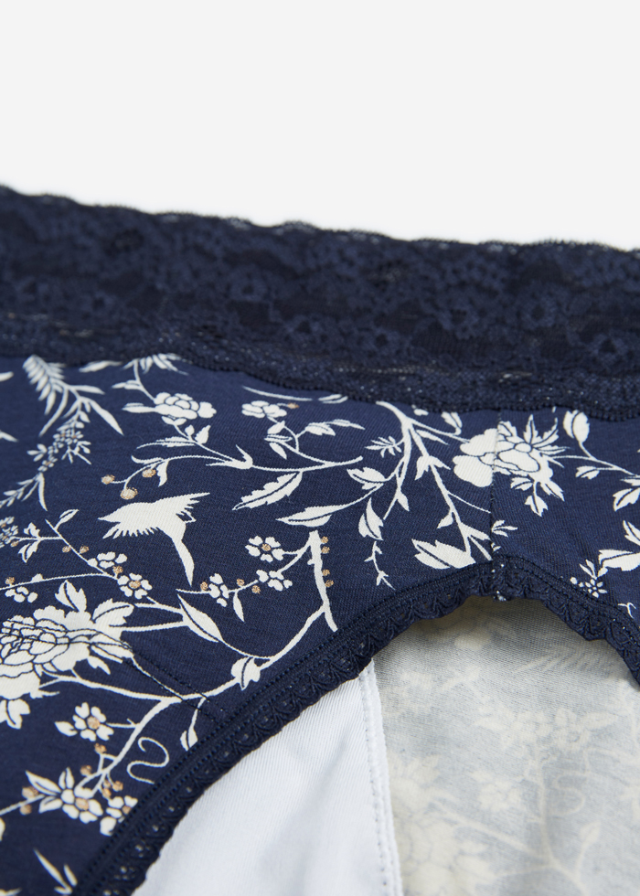 Bliss．High Rise Cotton Lace Waist Period Brief Panty(Dark Sapphire)