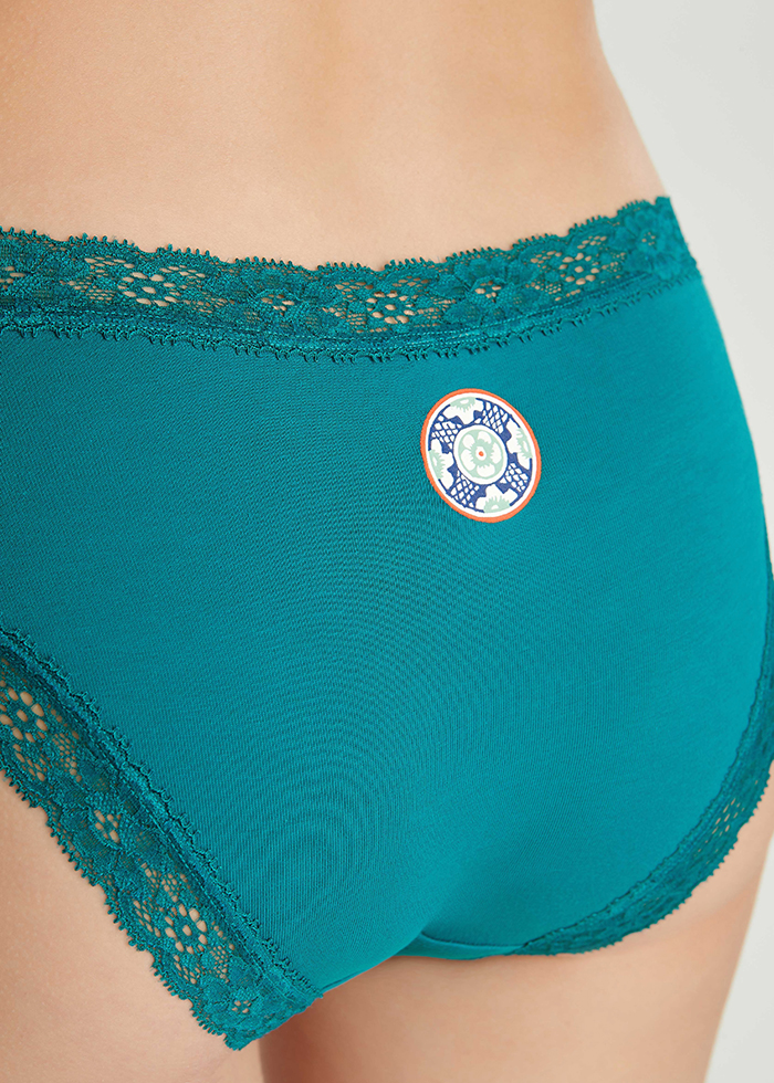 Decoration．Mid Rise Cotton Lace Trim Hipster Panty(Harbor Blue)