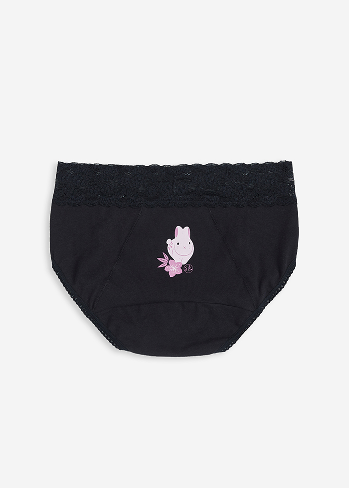 Flowers Bloomed．Mid Rise Cotton Lace Waist Period Brief Panty(Ponderosa Pine)