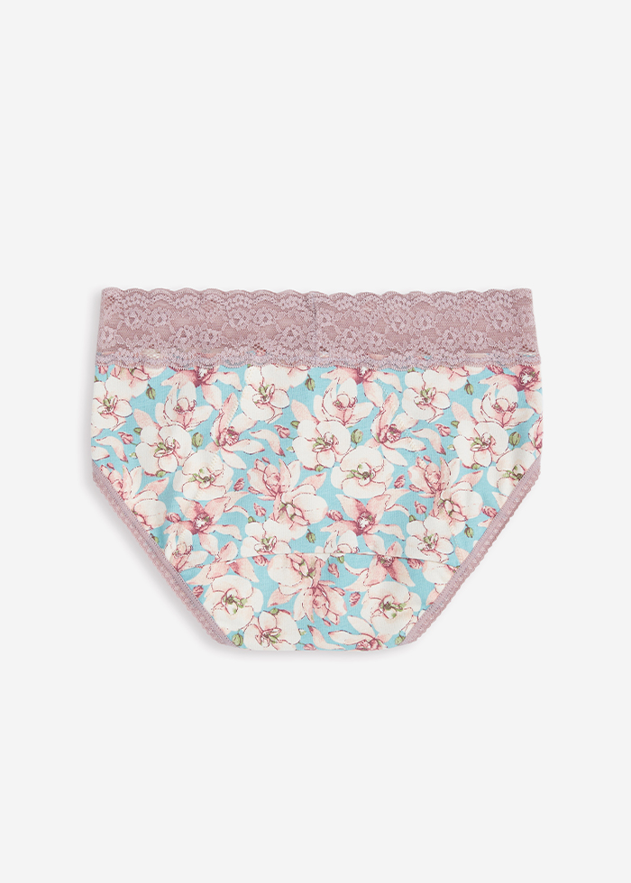 Flowers Bloomed．Mid Rise Cotton Lace Waist Period Brief Panty(Ponderosa Pine)