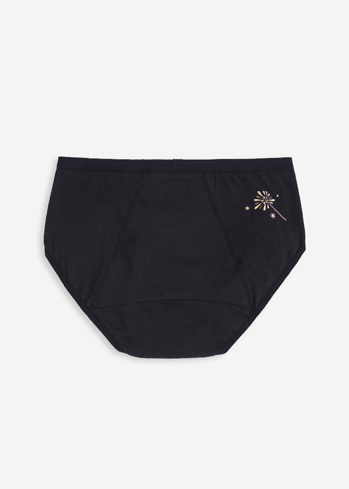 Flowers Bloomed．Mid Rise Cotton Period Brief Panty(Poseidon)