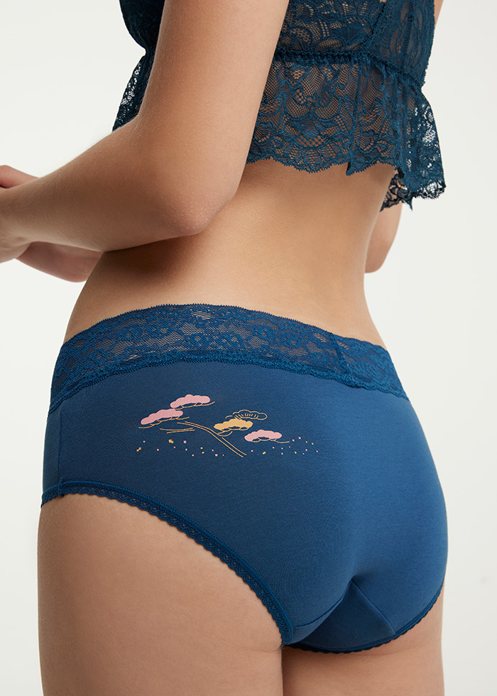 Flora．High Rise Cotton V Lace Waist Brief Panty(Poseidon)