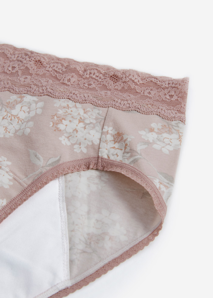 Pride & Prejudice．High Rise Cotton Lace Waist Period Brief Panty(Pecan Brown)
