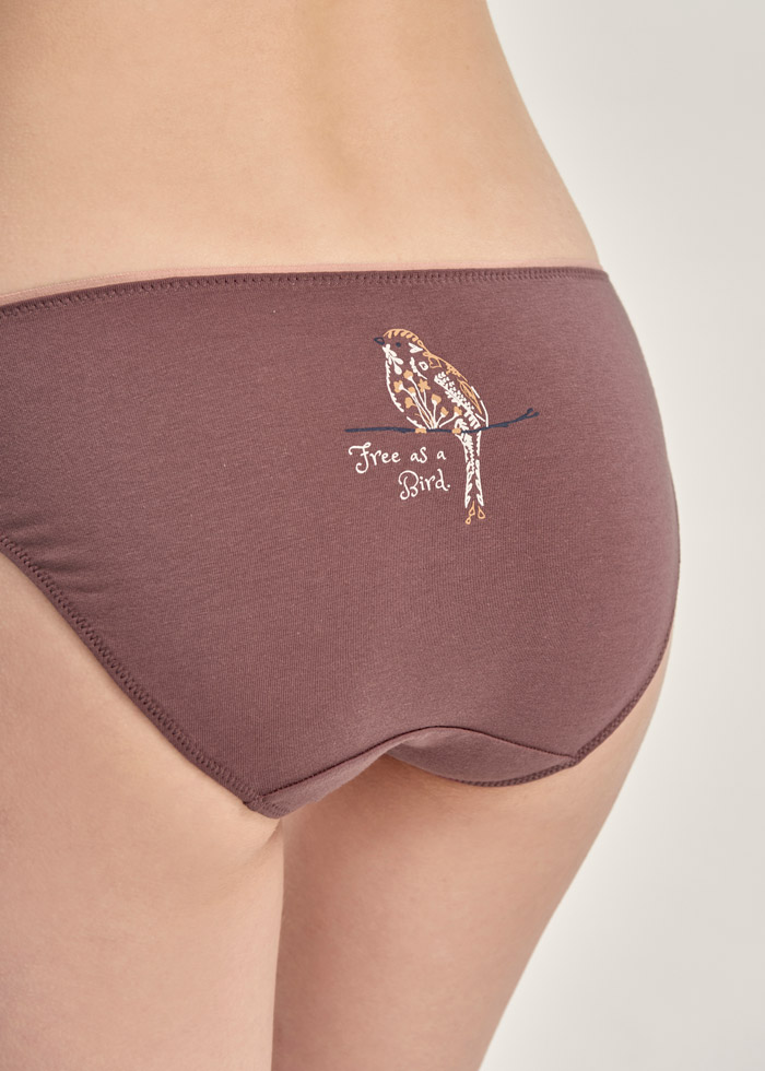 Floral Singing Bird．Mid Rise Cotton Hipster Panty(Flower Leaves Pattern)