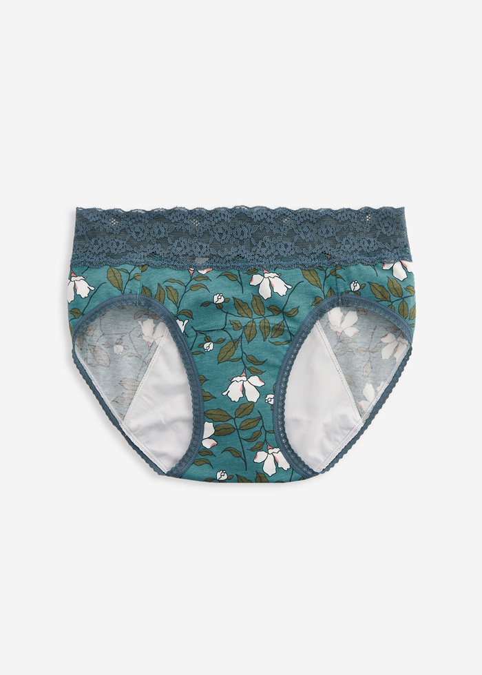 Flower Mail．Mid Rise Cotton Lace Waist Period Brief Panty(Gardenia Pattern)