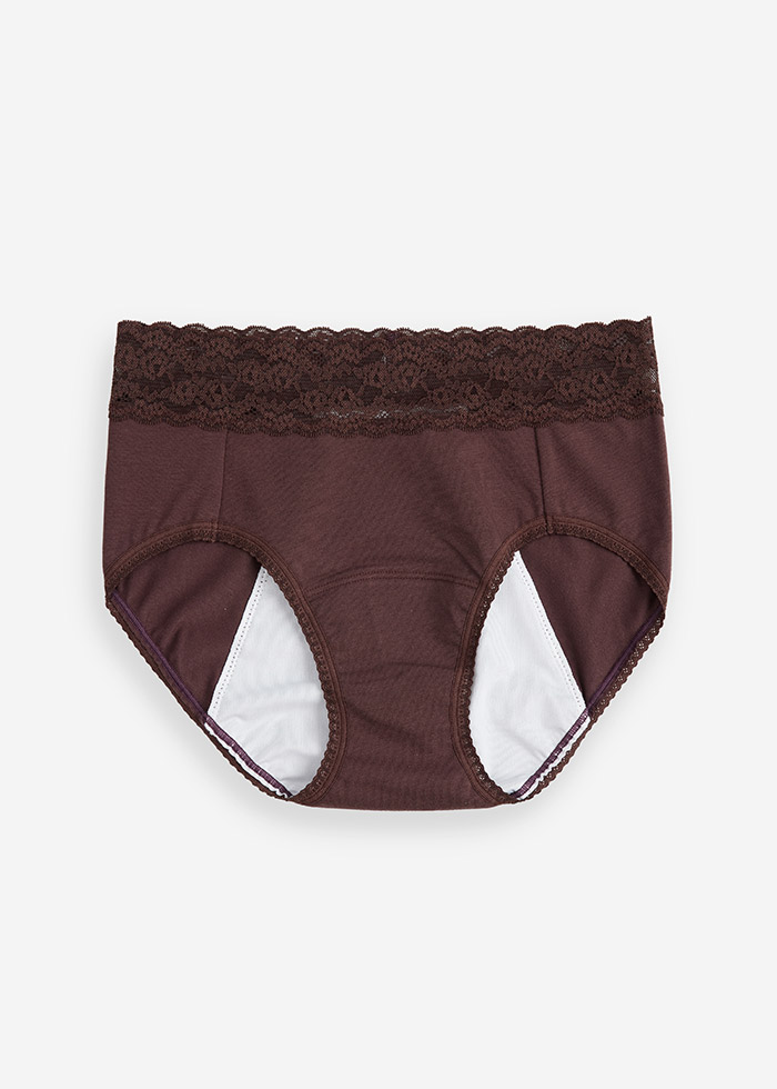 Story of the Forest．High Rise Cotton Lace Waist Period Brief Panty(Puce)