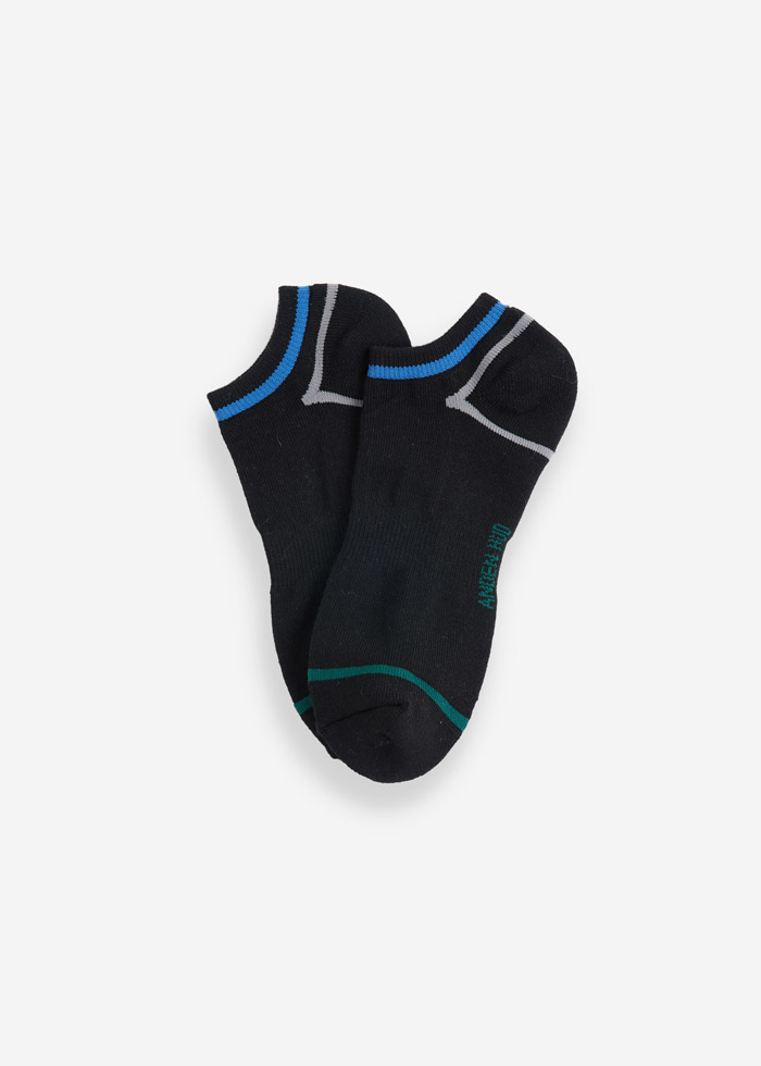 (男款)線性遊戲．毛巾底踝襪（黑色-藍灰綠線）
