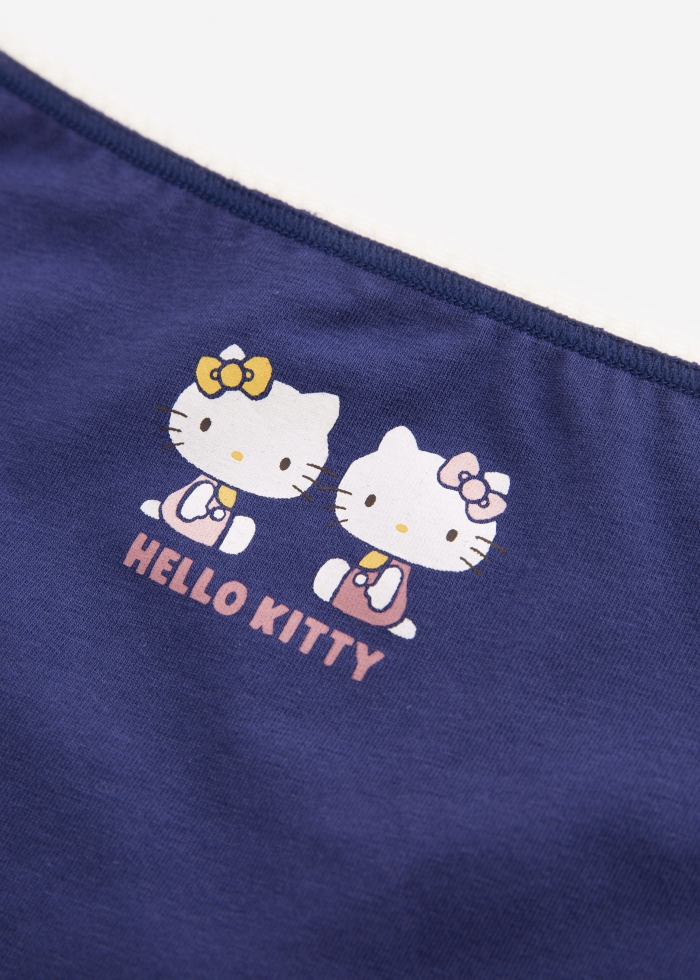 (女童三入組)Hello Kitty 系列．花邊緊帶三角內褲(靛藍/麻灰/午茶時光)