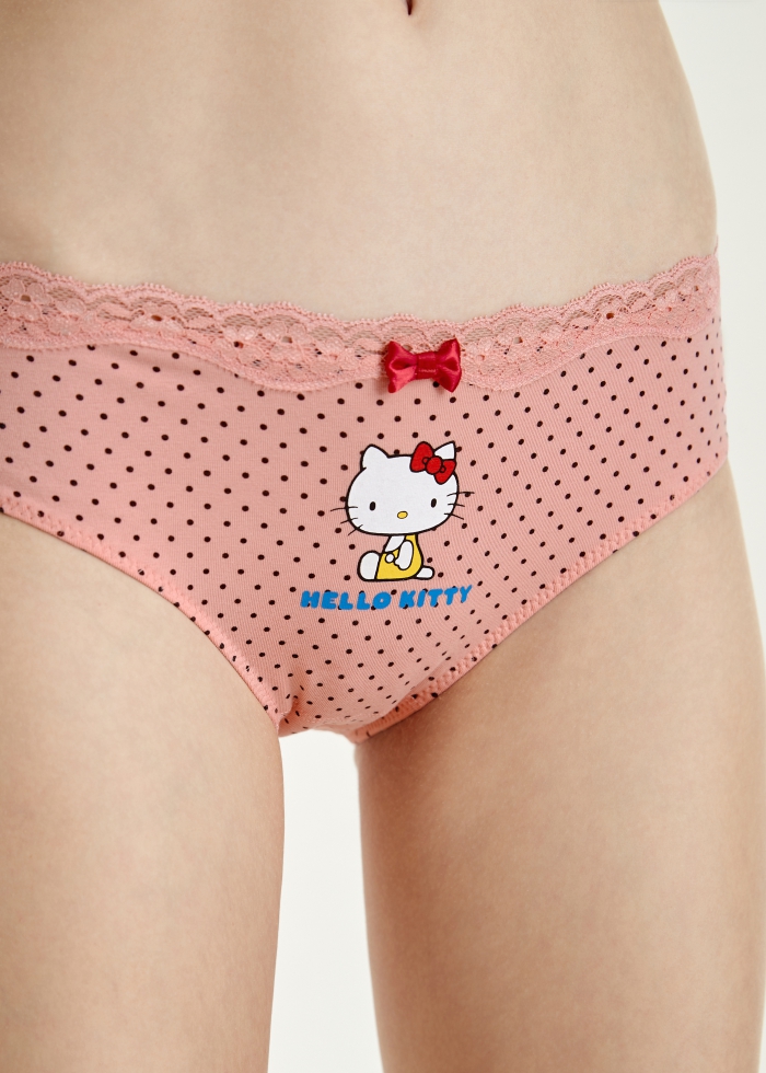Hello Kitty午茶系列．波浪蕾絲2/3包臀中腰三角內褲(黑-Kitty)