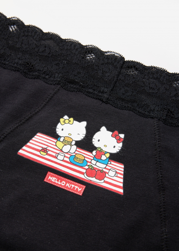 Hello Kitty系列．蕾絲高腰生理褲(黑-漢堡野餐)
