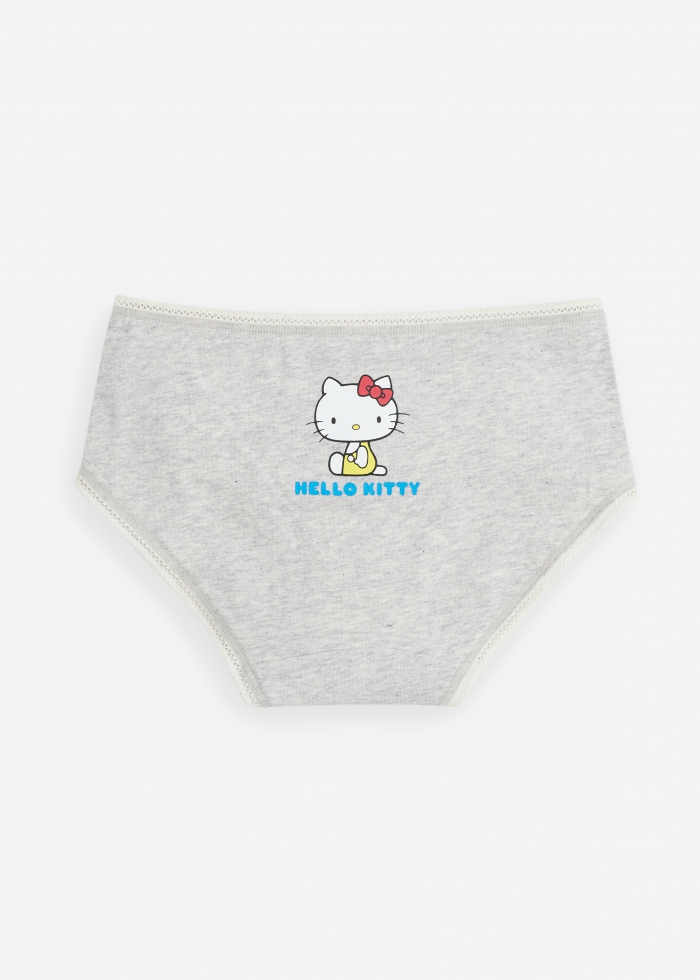 (女童三入組)Hello Kitty 系列．球球緊帶三角內褲(麻灰/粉點/靛藍)