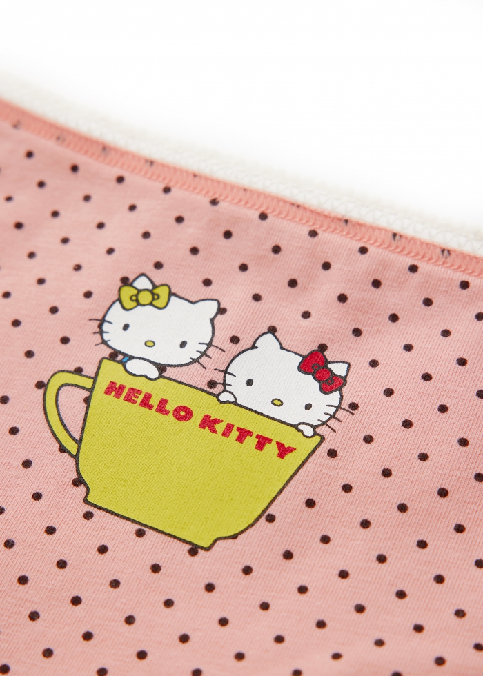 (女童三入組)Hello Kitty 系列．球球緊帶三角內褲(麻灰/粉點/靛藍)