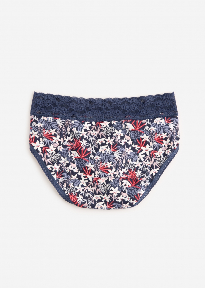Rippling Wave．Mid Rise Cotton Lace Waist Period Brief Panty(Zephyr)