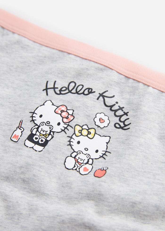 (女童三入組)Hello Kitty 系列．緊帶三角內褲(粉點/麻灰/午茶時光)