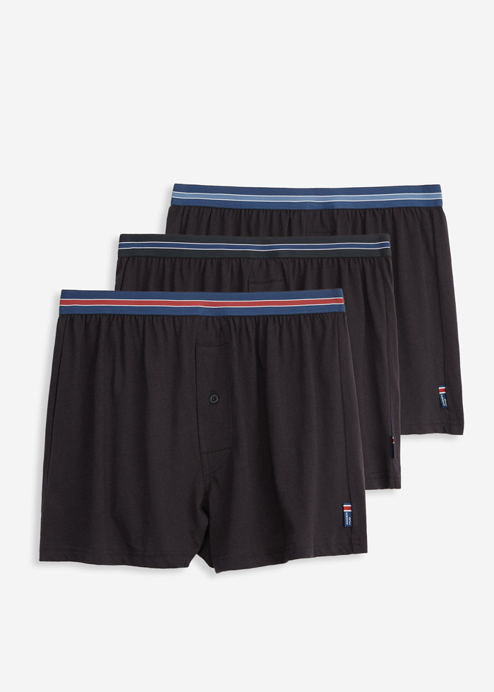 (3-Pack) Sea Breeze．Men Boxer Underwear（Red/Captain's Blue/Navy Blue Stripe Elastic Band）