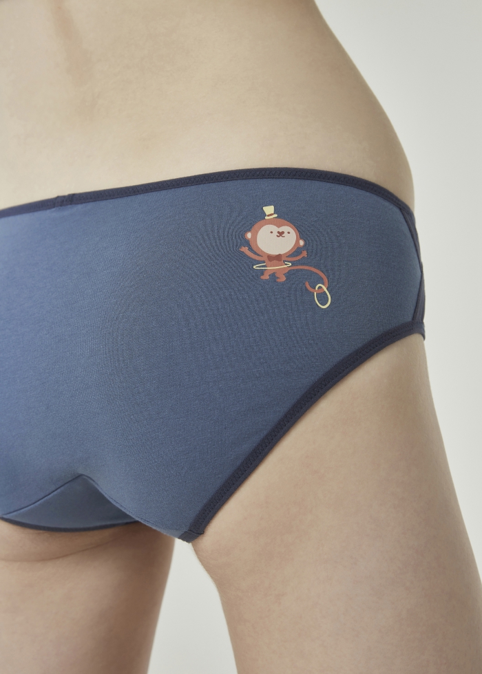 Vintage Circus．Mid Rise Cotton Side Cross Brief Panty(Real Teal)
