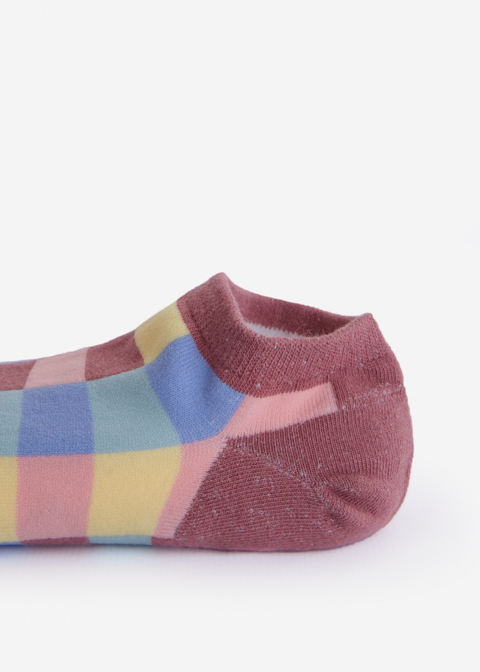 Puzzle．舒棉船型襪(紫/黃/粉色系彩格)