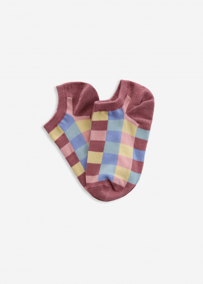 Puzzle．舒棉船型襪（紫/黃/粉色系彩格）