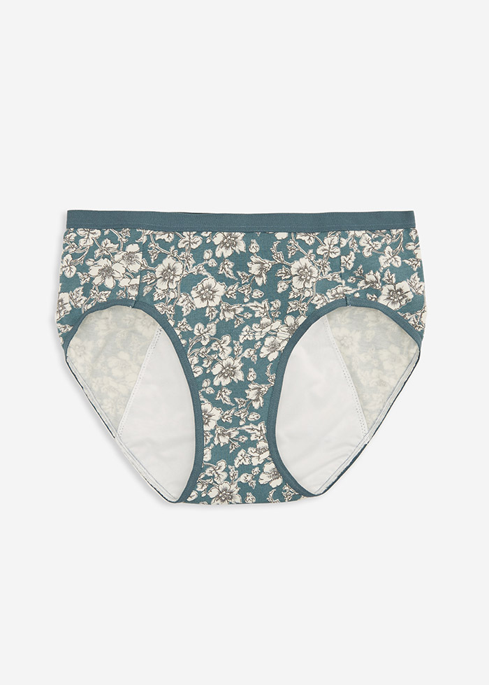 Positano．Mid Rise Cotton Period Brief Panty（Basil Flower Pattern）