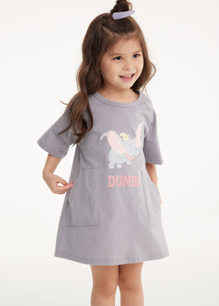 女童連身_迪士尼系列．拉格蘭五分袖口袋睡衣(雲朵灰-Dumbo)