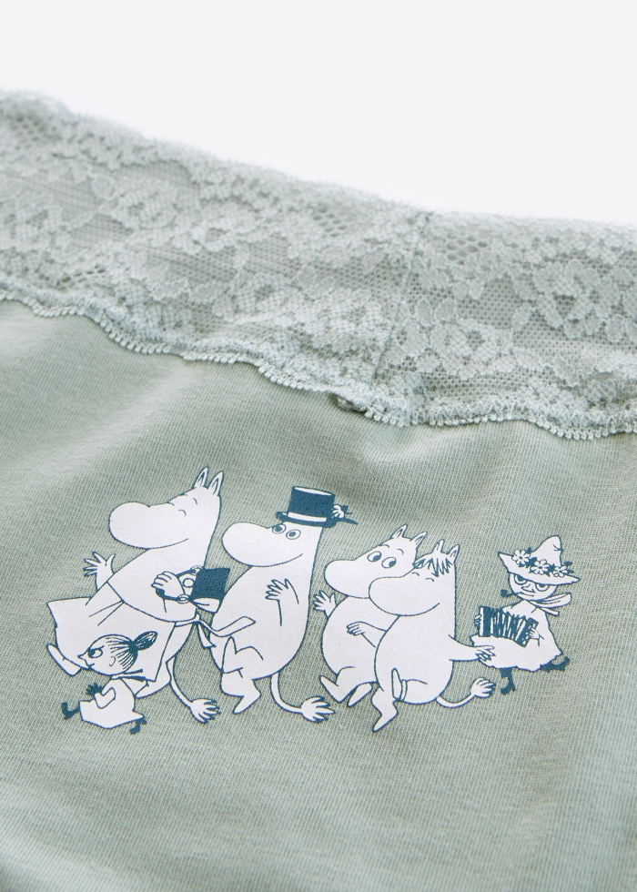 Moomin系列．窄版V蕾絲高腰三角內褲(夜空藍-小美坐姿)