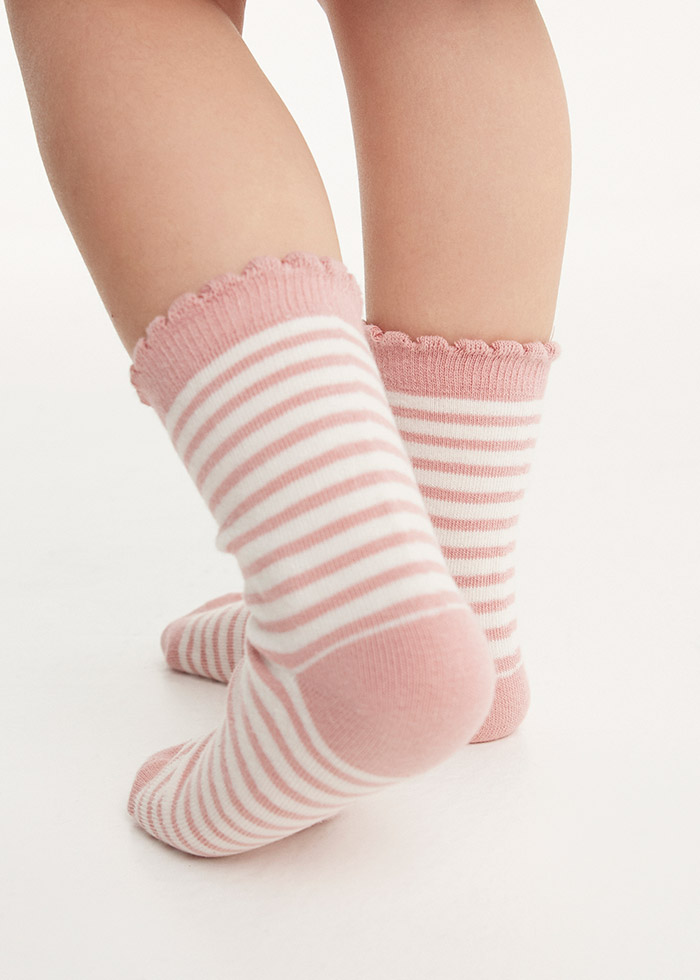 (女童二入組)棉花糖．花瓣緹花筒襪(粉色/粉白條)
