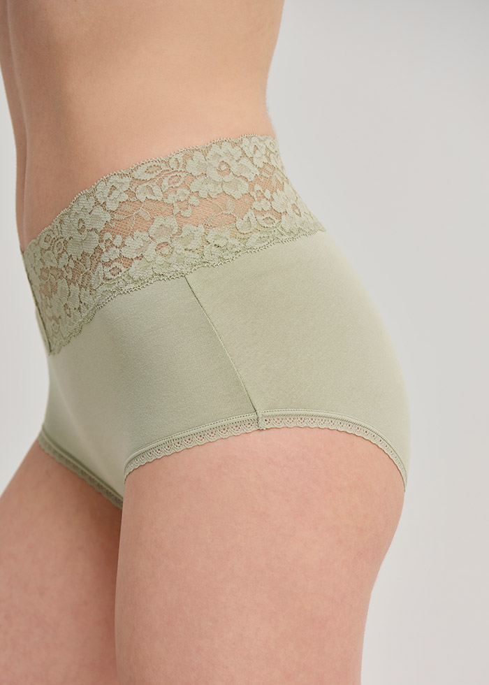 Happiness．Ultra High Rise Cotton V Lace Waist Brief Panty(Lint)