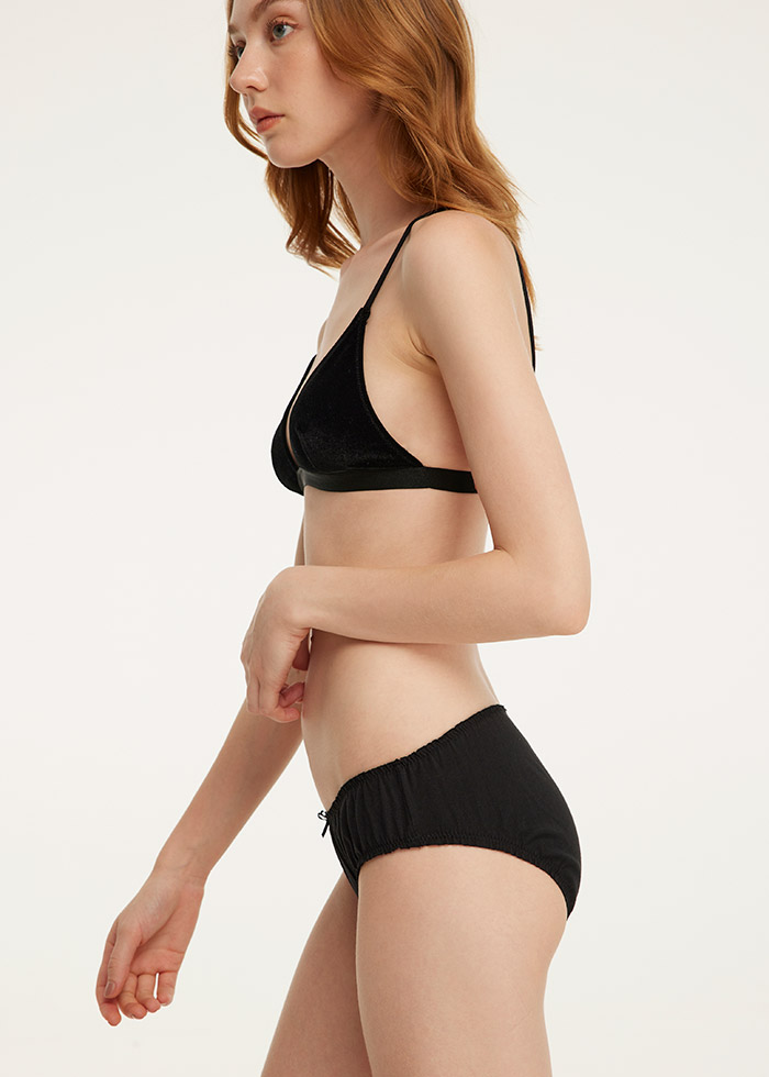 Celebrate．Mid Rise Cotton Ruffled Brief Panty(Black)