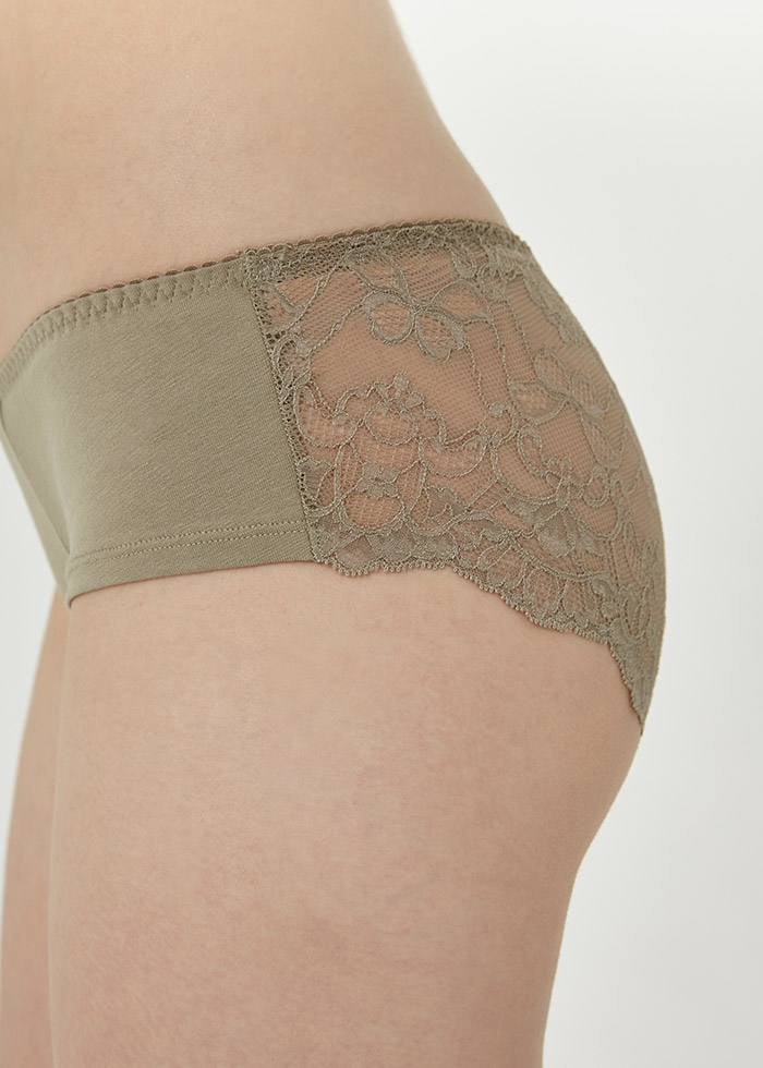 Genial Sunshine．Mid Rise Cotton Floral Lace Back Hipster Panty(Tuffet)