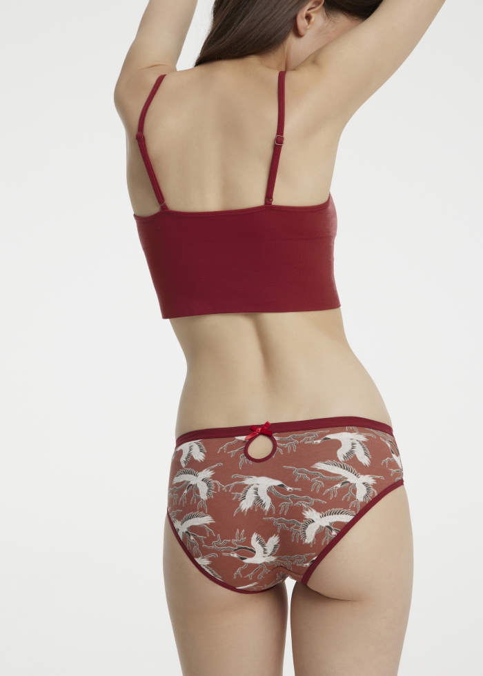 Wishes Come True．Mid Rise Sexy Cotton Bowknot Brief Panty(Flying Crane Pattern)