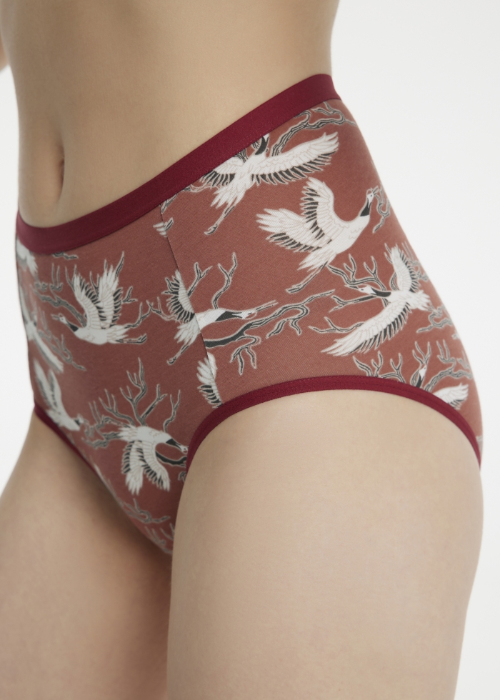 Wishes Come True．Ultra High Rise Cotton Brief Panty(Flying Crane Pattern)