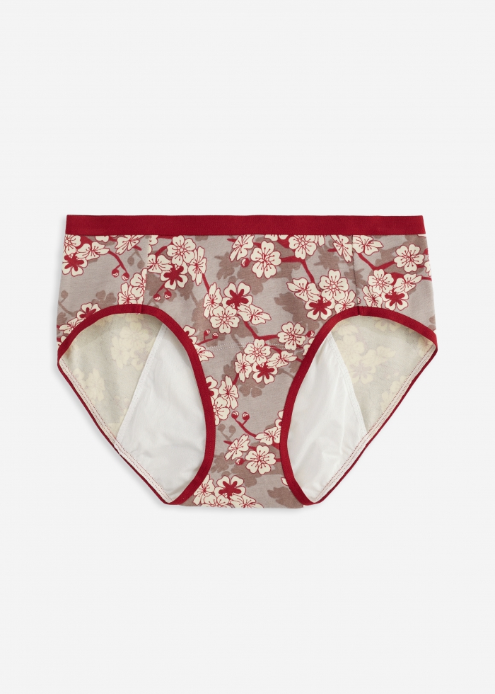 Make a Wish．Mid Rise Cotton Period Brief Panty（Plum Bossom Pattern）