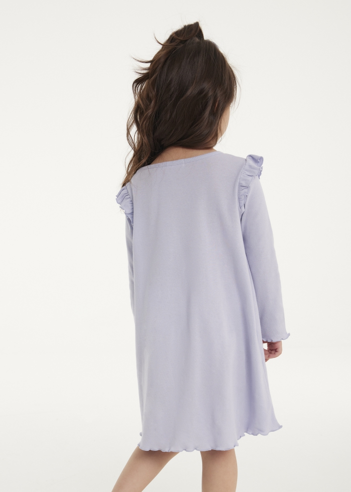 女童連身_魔法時光．荷葉造型居家睡衣(淡藍紫-日月星)