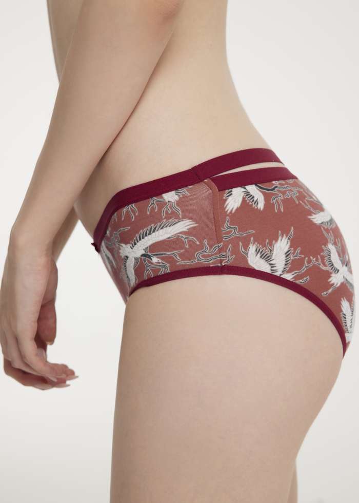Wishes Come True．Mid Rise Cotton Crossed Back Brief Panty(Flying Crane Pattern)
