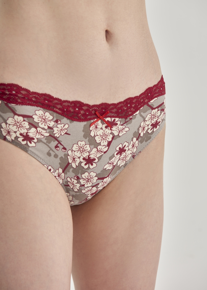 Wishes Come True．Mid Rise Cotton Lace Detail Hipster Panty(Flying Crane Pattern)