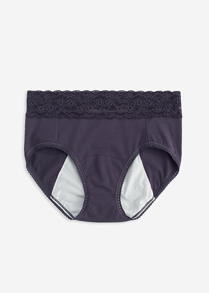Make a Wish．Mid Rise Cotton Lace Waist Period Brief Panty(Flying Crane Pattern)