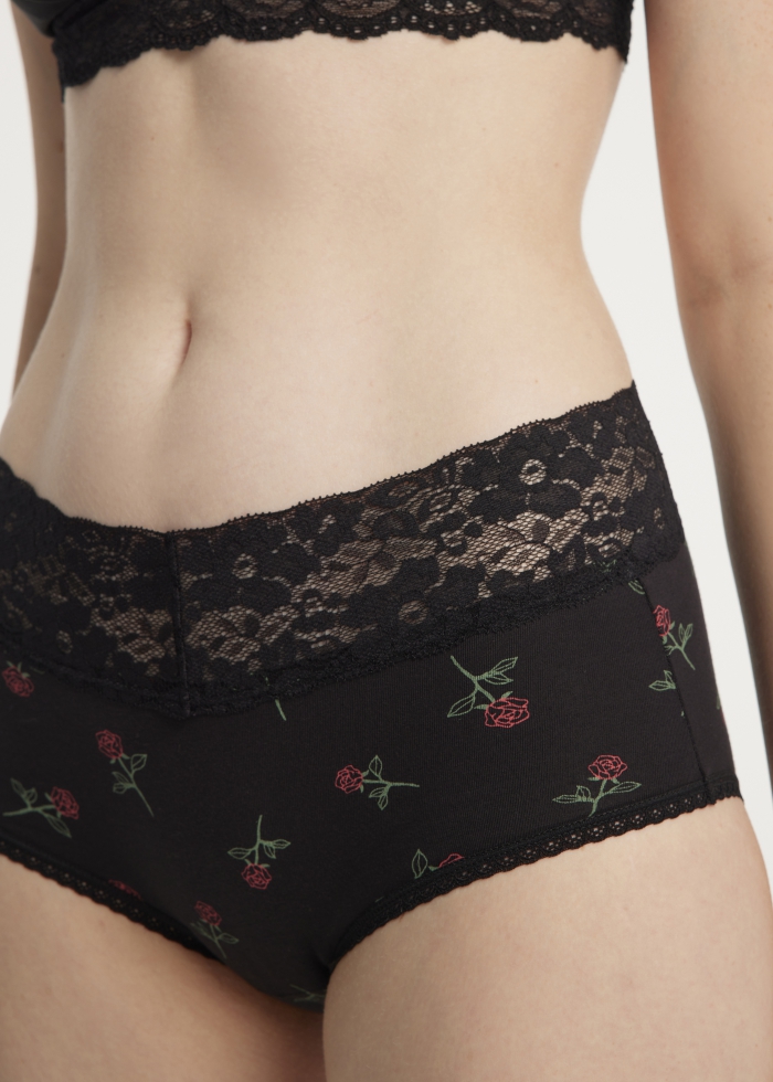 Valentine．Ultra High Rise Cotton V Lace Waist Brief Panty(Pearl Charm)