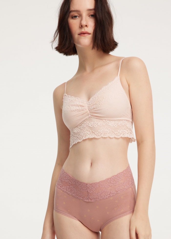 Valentine．Ultra High Rise Cotton V Lace Waist Brief Panty(Pearl Charm)