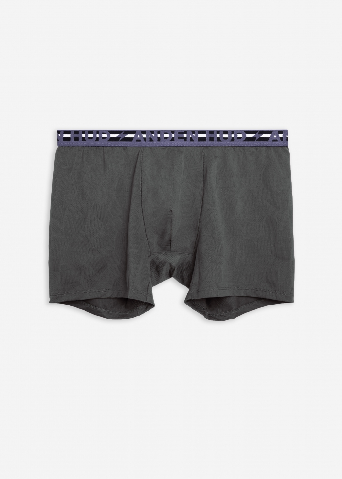 Moisture-Wicking Collection．Men Jacquard Boxer Brief Underwear（Gray Logo Elastic Band）